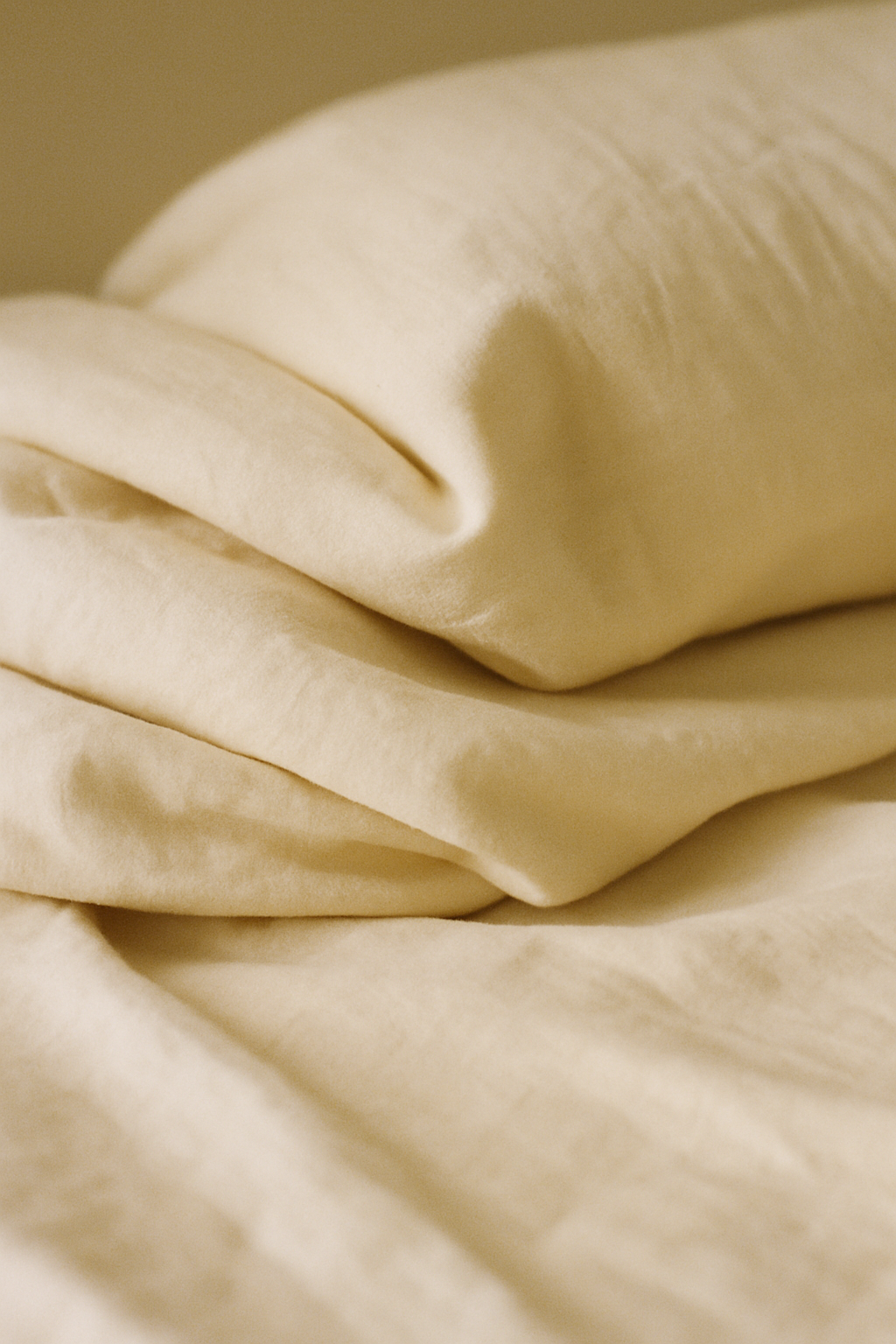soft folded bedding in warm light